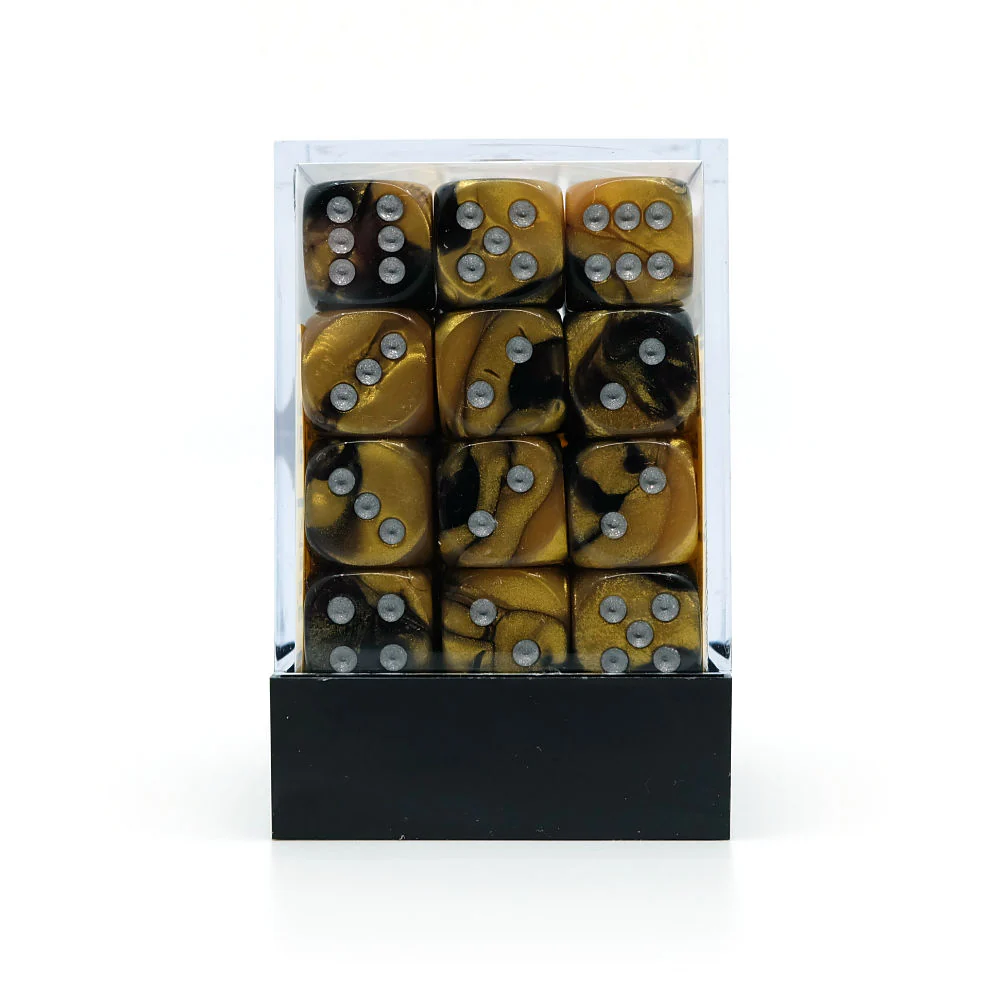 36 stk gemini sort/guld terninger (12 mm)