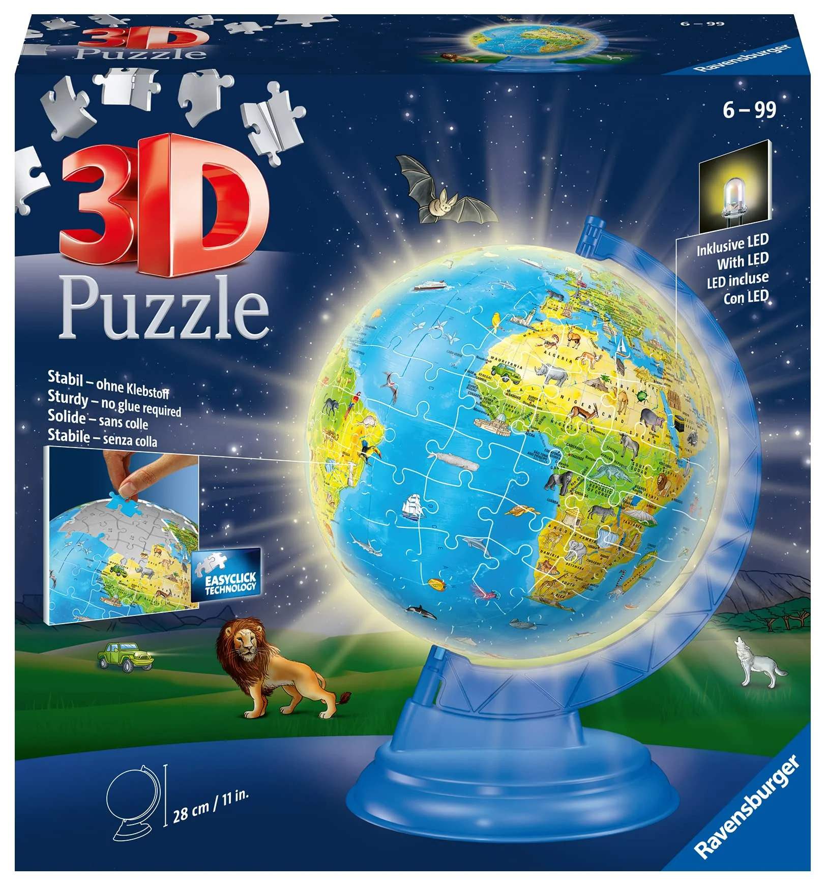 3D Childrens World Globe Night Light - 180 brikker