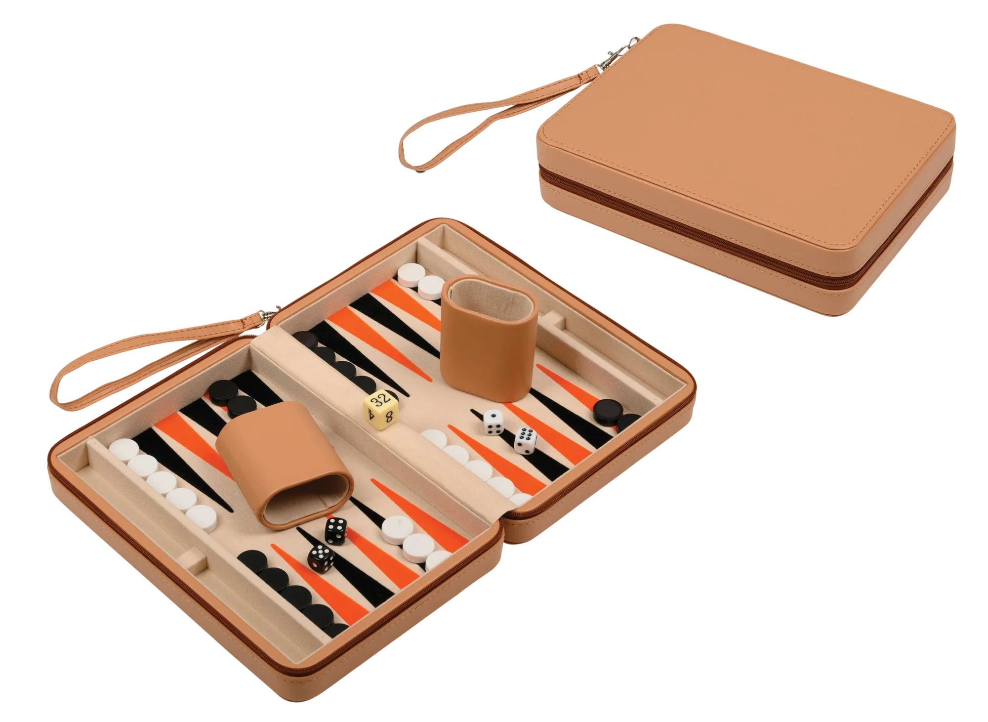 Backgammon i rejsestørrelse med lynlås i Beige
